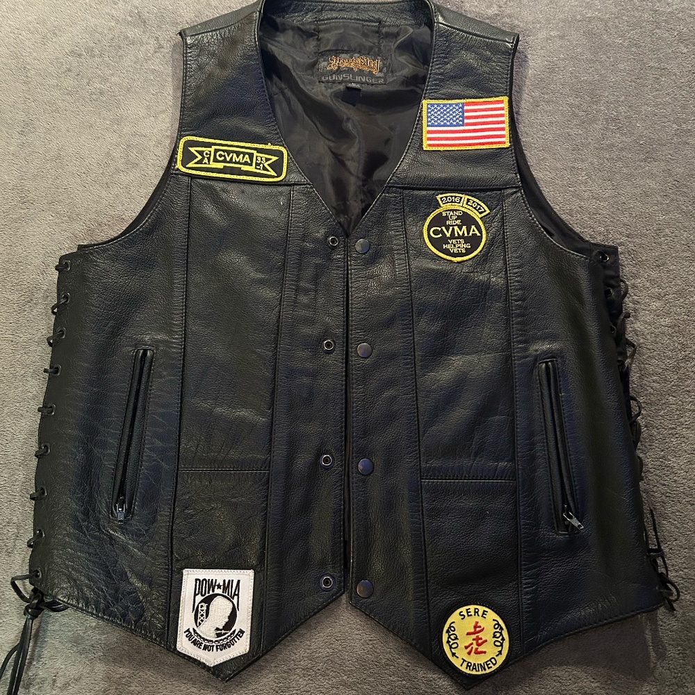 Street&Steel Leather Vest With Veteran Patches